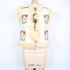 Vintage Sheepskin Embroidered Vest with Floral Embroidery